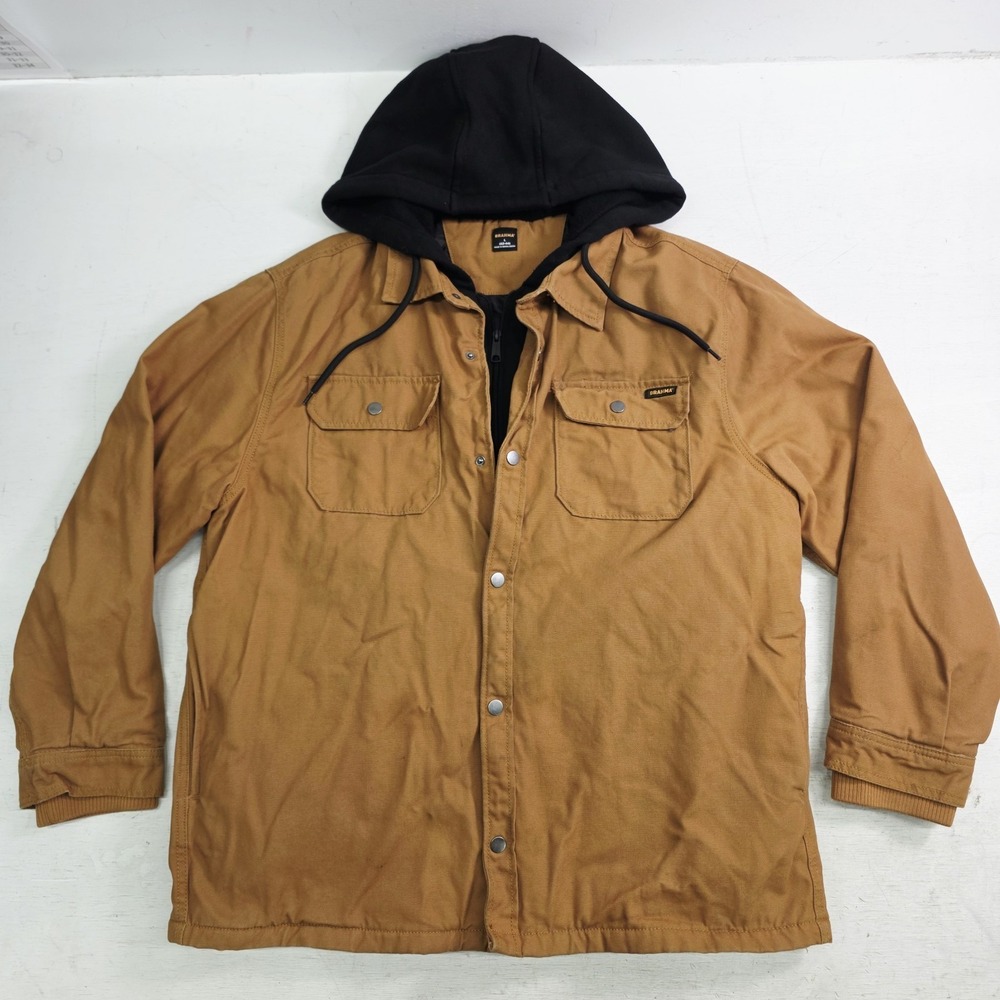 Brahma Men's Brown Work Jacket Shacket Quilted Interior & Hood Zip Button Sz L